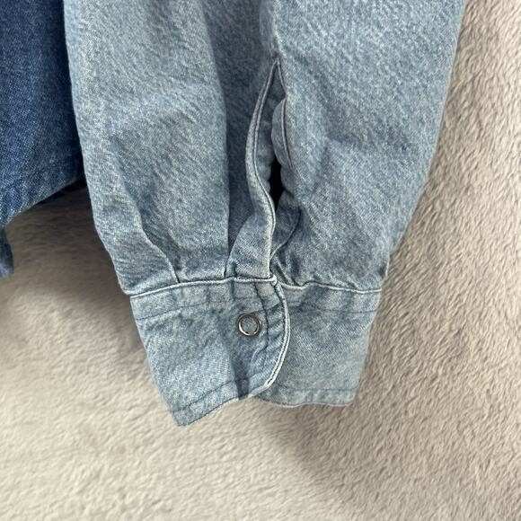 Vtg 90s Adobe Rose Jean Shirt Western Aztec Boho Colorblock Studs Snap Size XL - Picture 5 of 13